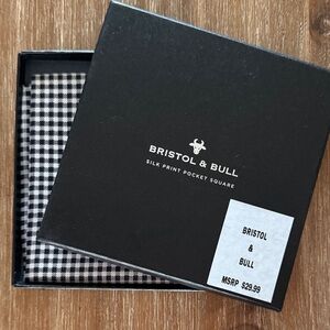 New in box NWT black & white gingham 100% silk pocket square Bristol & Bull